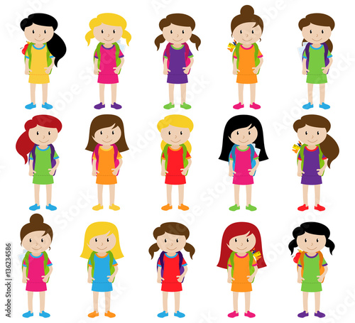 Collection of Cute and Diverse Vector Format Female Students or Graduates