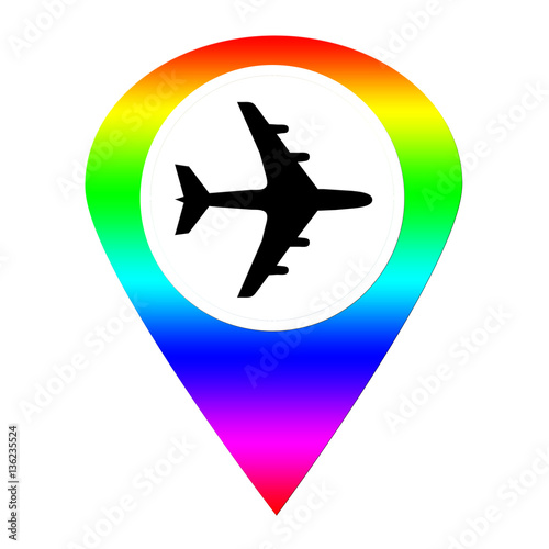 Abstract colored transportation pointer and passenger plane