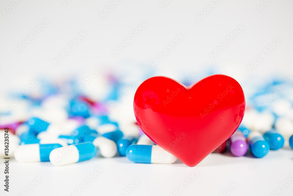 red heart with medical drug red heart with medical drug