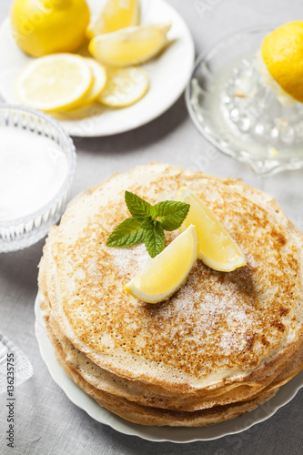 Stack of kefir (buttermilk) pancakes traditional for Russian pancake week