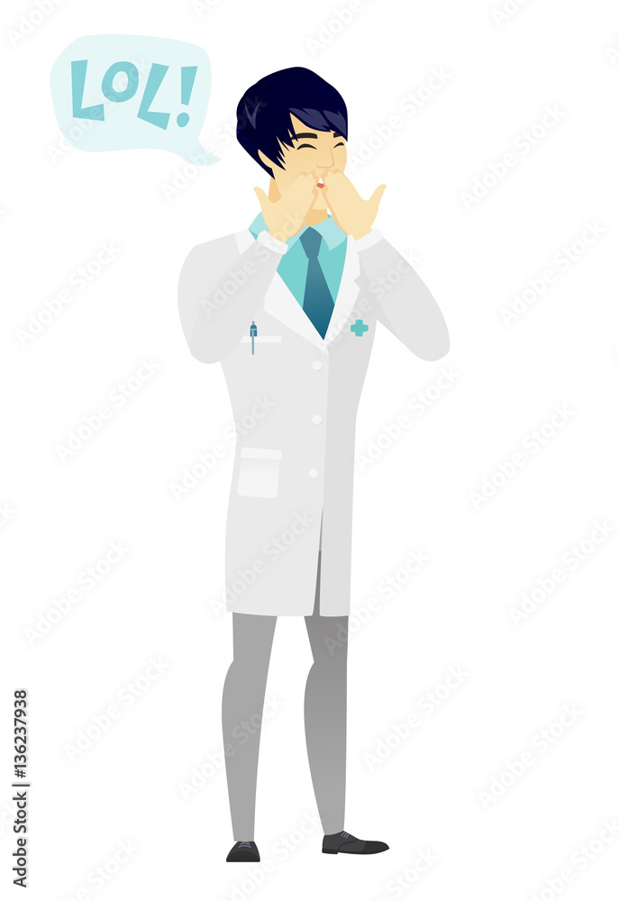 Young asian doctor laughing out loud. Young asian doctor laughing out loud.