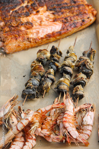 delicious fried seafood had just taken from the fire photo