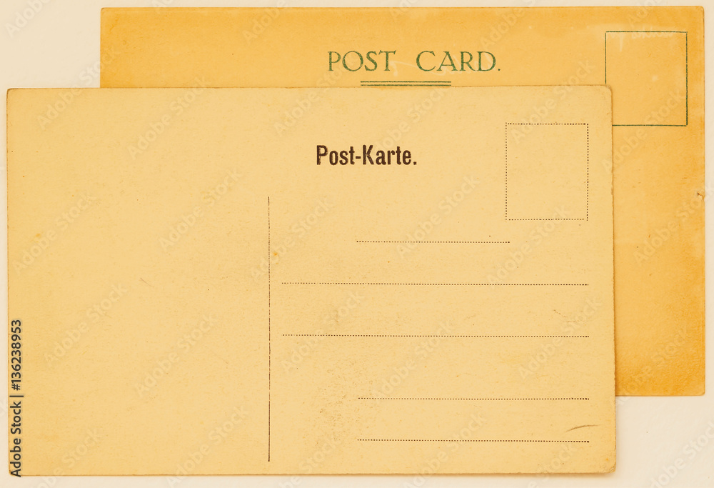 Two old postal cards for placing messages and addresses. Backside. Paper texture. With place your text, background use Two old postal cards for placing messages and addresses. Backside. Paper texture. With place your text, background use