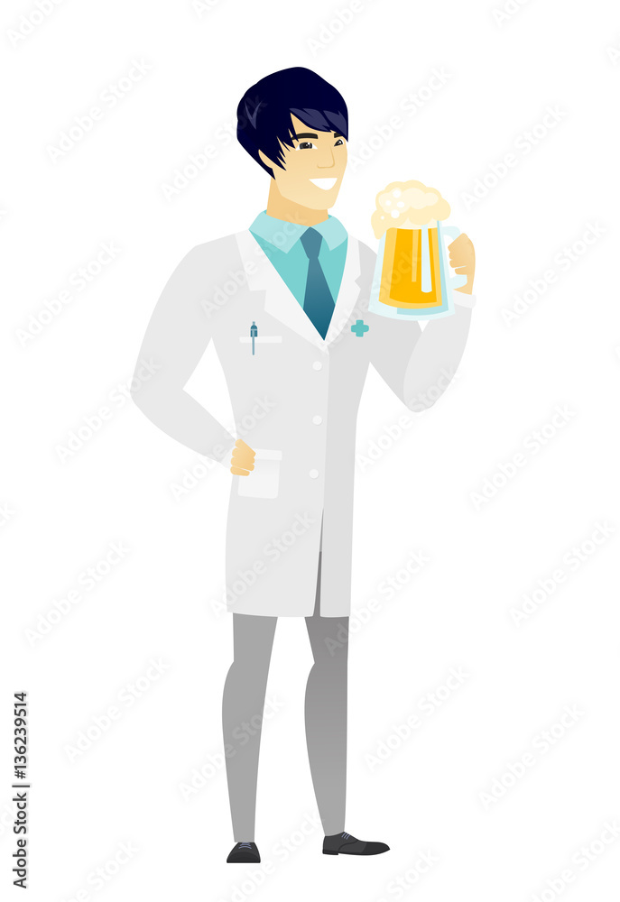 Doctor drinking beer vector illustration.