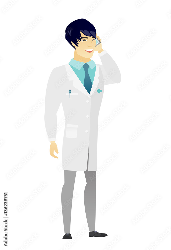 Doctor talking on a mobile phone. Doctor talking on a mobile phone.