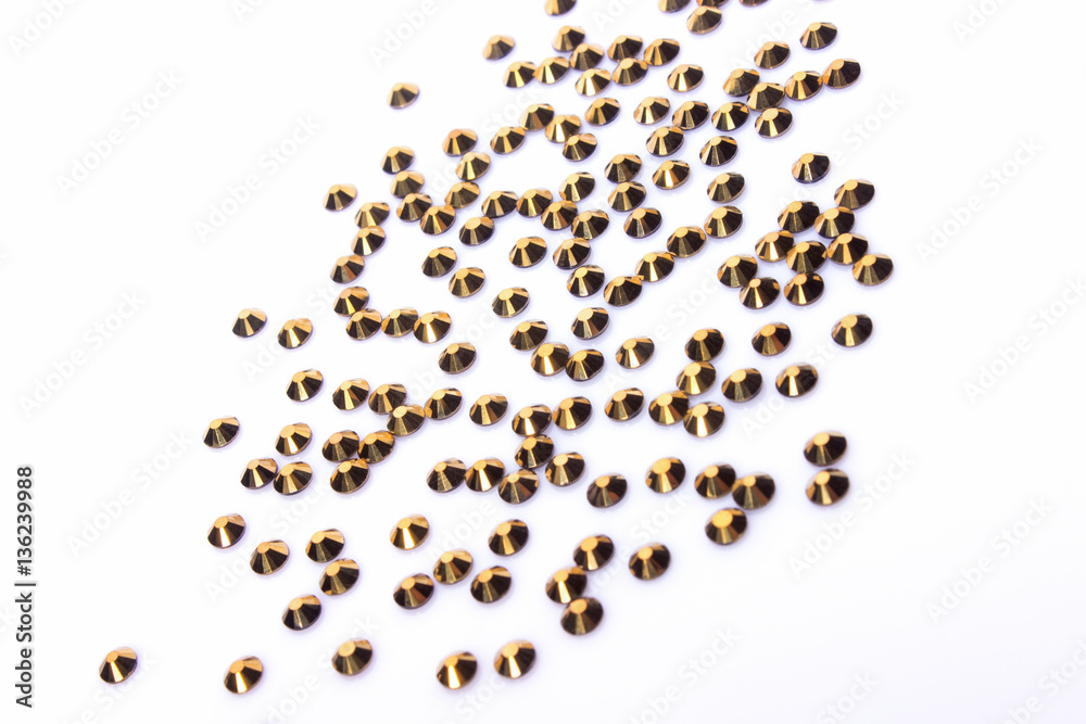 Gold Rhinestones on White Background Acrylic.