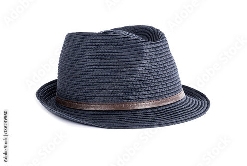 Navy Blue Straw Hat Isolated on White