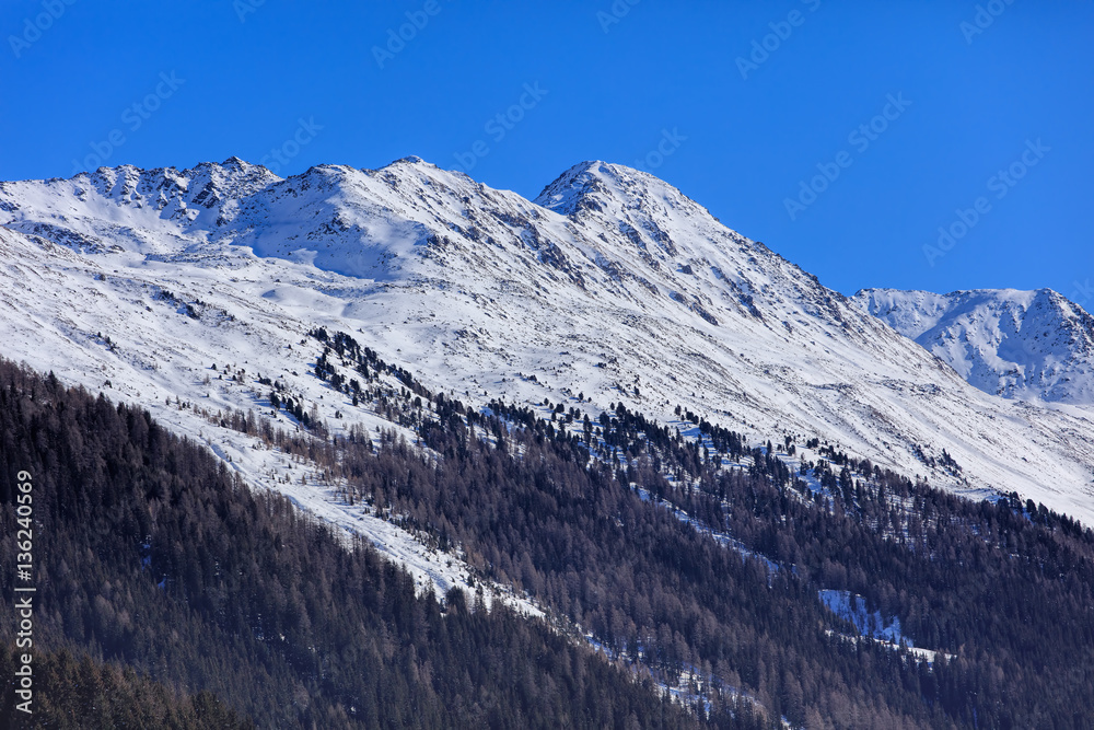 Alps in winter, view from the town of Davos in Switzerland