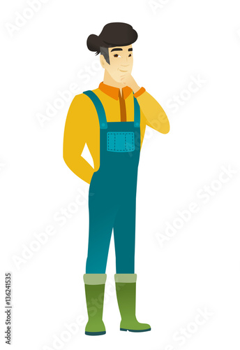 Asian farmer thinking vector illustration