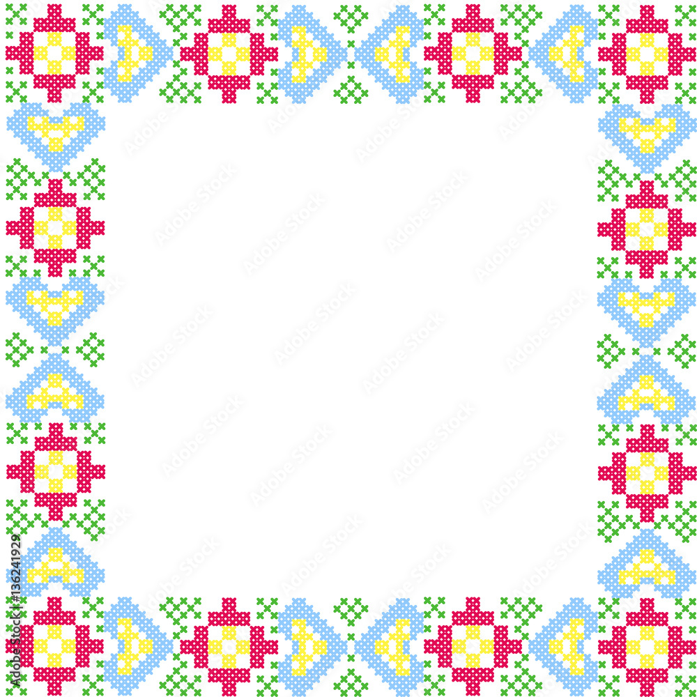 Decorative Frame. Ornament of the Cross in the form of Colored Hearts and Flowers. Decorative Frame. Ornament of the Cross in the form of Colored Hearts and Flowers.
