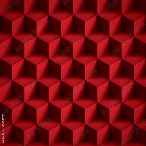 Fototapeta Naklejka Na Ścianę i Meble -  Volume realistic texture, cubes, red 3d geometric pattern, design vector background