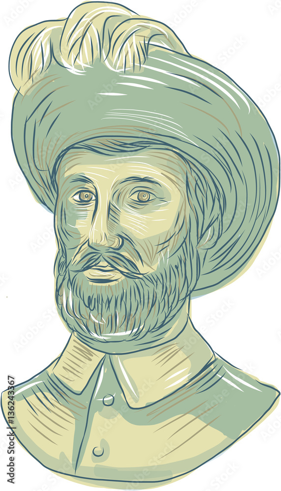 Fototapeta premium Juan Sebastian Elcano Bust Drawing