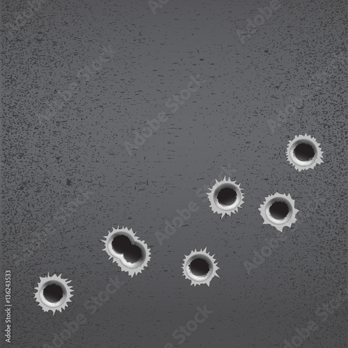 bullet holes on steel surface texture background. vector illustr