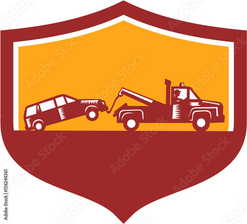 Tow Truck Towing Car Shield Retro