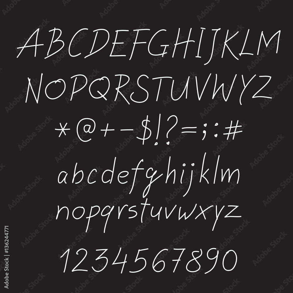 White vector alphabet written with a pen on tablet. White vector alphabet written with a pen on tablet.