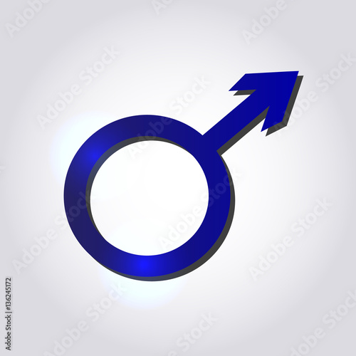 Male symbol in blue colors on grey background. Men's concept