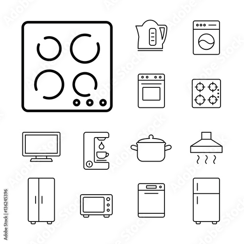induction stove top household appliance icons set
