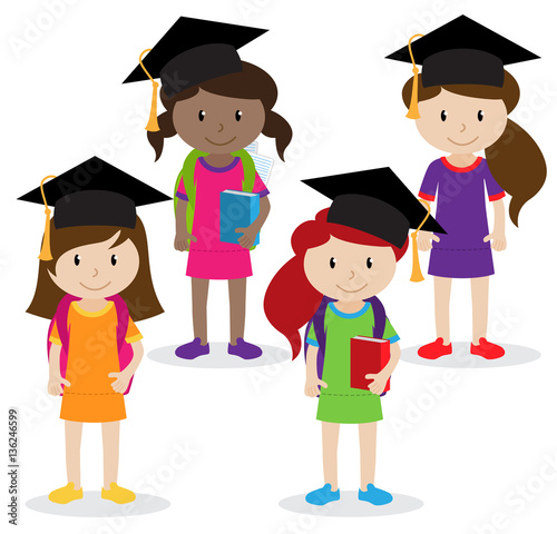 Collection of Cute and Diverse Vector Format Female Students or Graduates