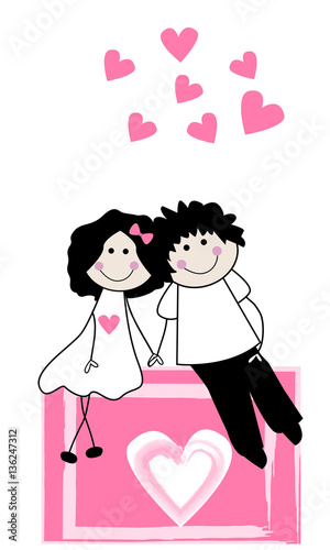 Pareja de enamorados sentada.