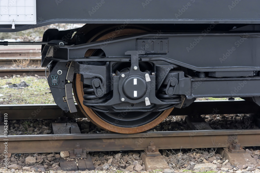 Bumper and coupler - hang rail car .Freight (cargo) train - black cars (wagons). New 6-axled flat wagon ,Type: Sahmmn, Model WW 604 A, Transvagon AD