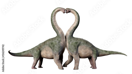Brachiosaurus couple in love  forming a heart shape  3d illustration isolated on white background 