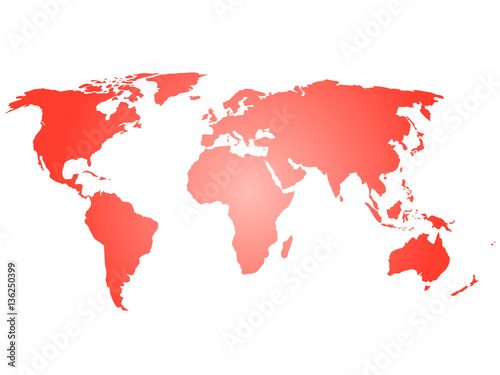 Map of World. Red silhouette vector illustration with gradient on white background.