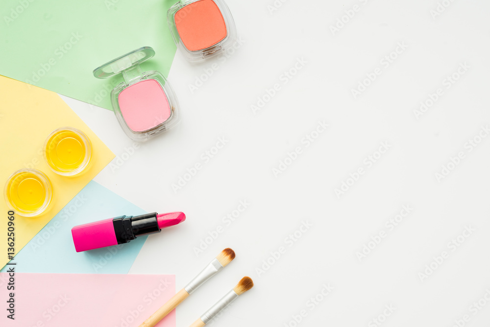decorative cosmetics on white background top view decorative cosmetics on white background top view