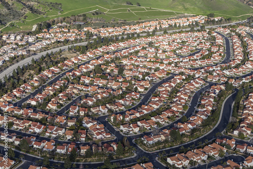 Aerial view of modern suburban housing in the Porter Ranch community of Los Angeles, California. photo