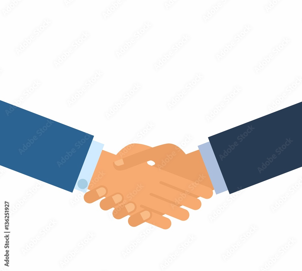 Business handshake for deal and teamwork concept. the international cooperation. shaking hands on a white background vector illustration Business handshake for deal and teamwork concept. the international cooperation. shaking hands on a white background vector illustration
