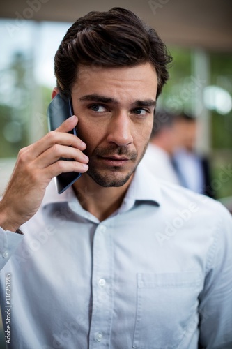 Male business executive talking on mobile phone