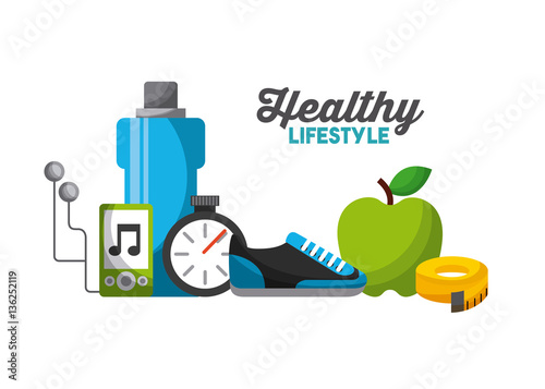 healthy lifestyle related icons over white background. colorful design. vector illustration
