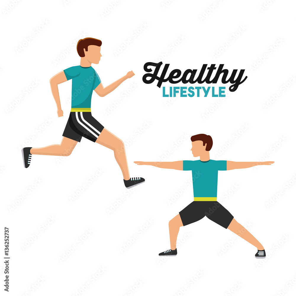 Fototapeta premium man exercising with sport clothes over white background. colorful design. healthy lifestyle concept. vector illustration