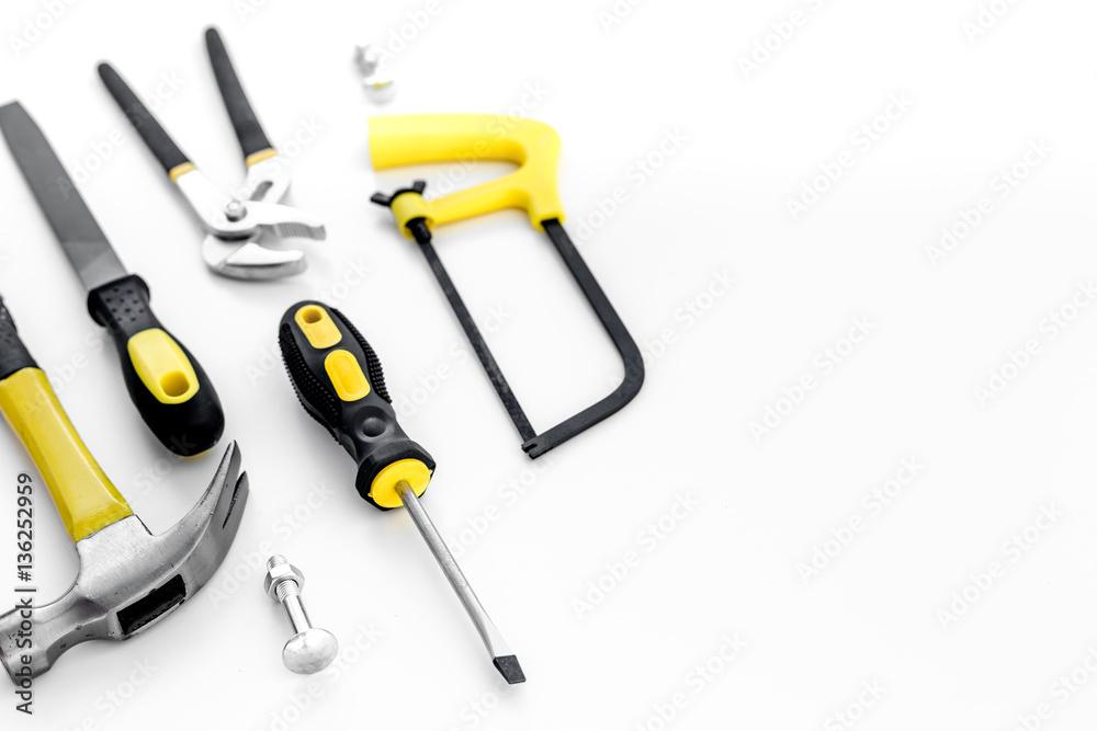 Tools for repairing top view on white background Tools for repairing top view on white background