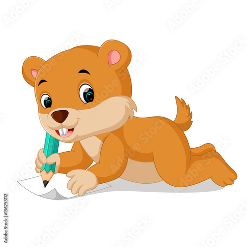 cartoon chipmunk holding pencil