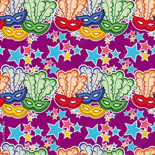 Seamless pattern with carnival masks. Vector clip art.