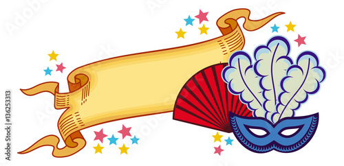 Color frame with carnival masks. Vector clip art.