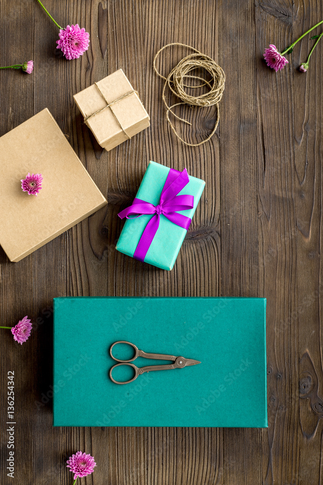 wrapping gifts in box for holiday top view mock up wrapping gifts in box for holiday top view mock up