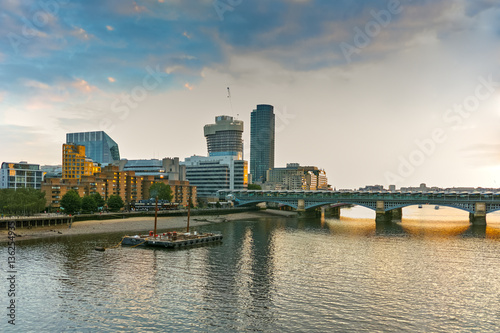 Sunset panorama of city of London and Thames river  England  Great Britain
