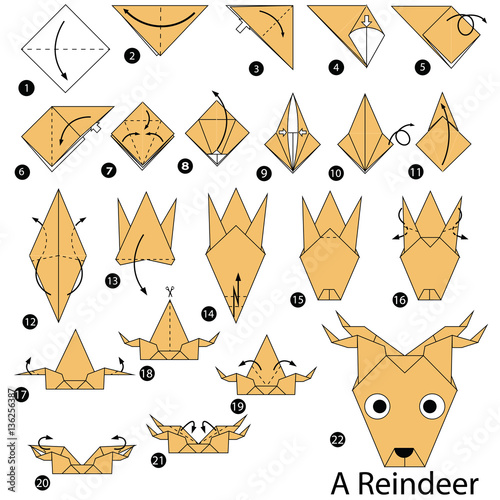 step by step instructions how to make origami A Reindeer.