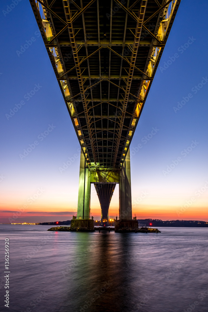 Verrazano-Narrows bridge in Brooklyn and Staten Island at dusk