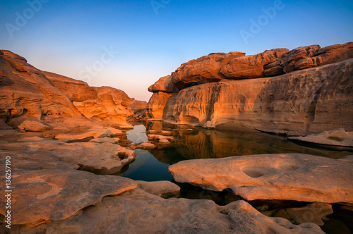 Sam Phan Bok rock canyon beside Khong river Ubon Ratchathani of