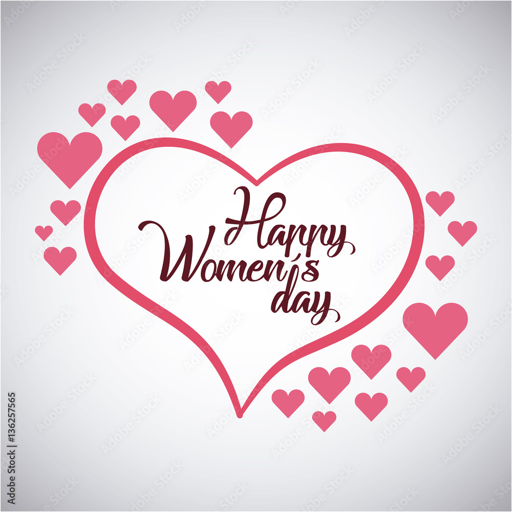 happy womens day card with hearts icon over white background. colorful design. vector illustration