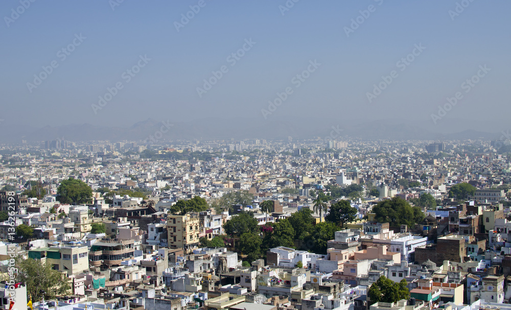The city of Udaipur in India the top view
