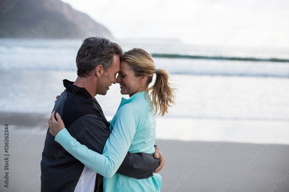 Mature couple embracing each other on the beach