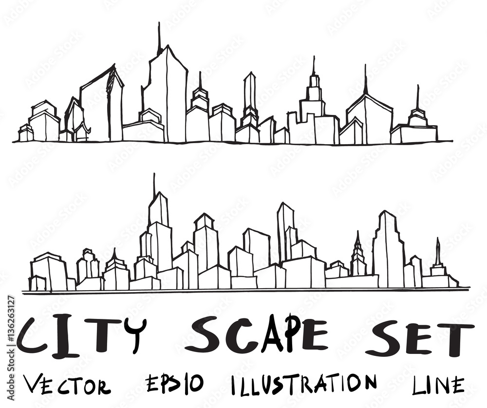 Naklejka premium Cityscape Vector Illustration Line Sketched Up eps10