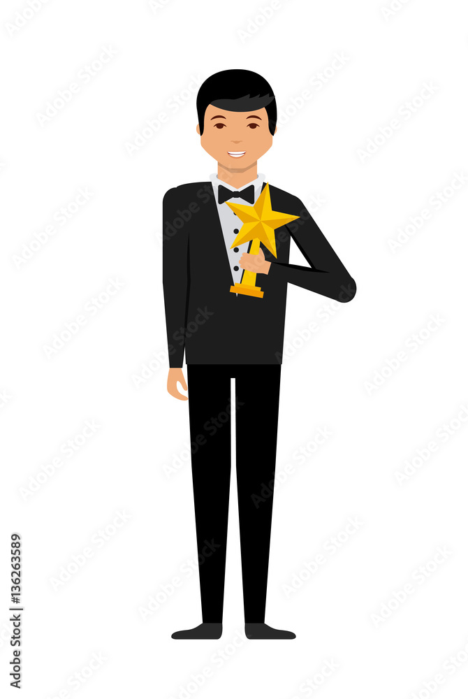 happy actor with star trophy over white background. colorful design. actors awards design. vector illustration happy actor with star trophy over white background. colorful design. actors awards design. vector illustration
