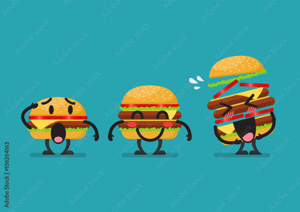 Three funny hamburgers character Three funny hamburgers character