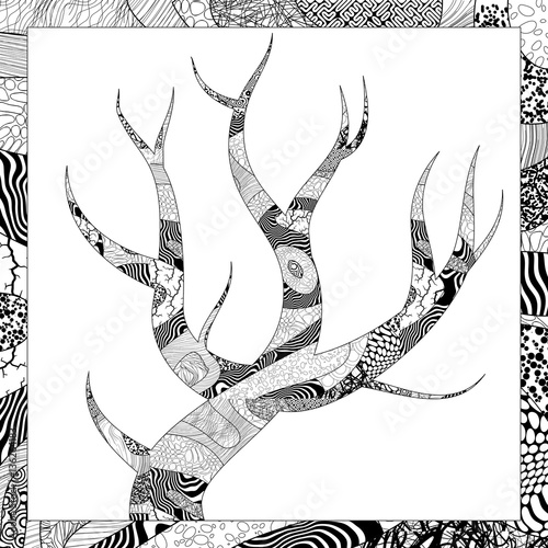 Vector black and white tree illustration