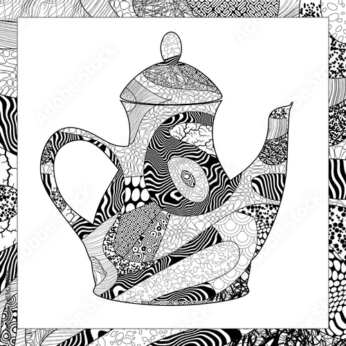 Vector black and white teapot illustration
 photo