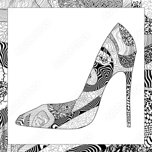 Vector black and white high heel shoe illustration
